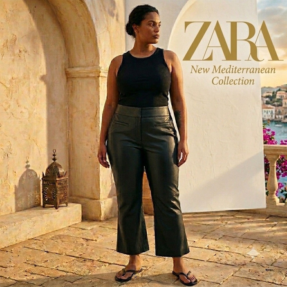 Zara Black Faux Leather High Rise Cropped Flare Pants Womens Plus Size 2X Chic
